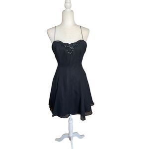 90s mayvens black sequence spaghetti strap flared mini dress